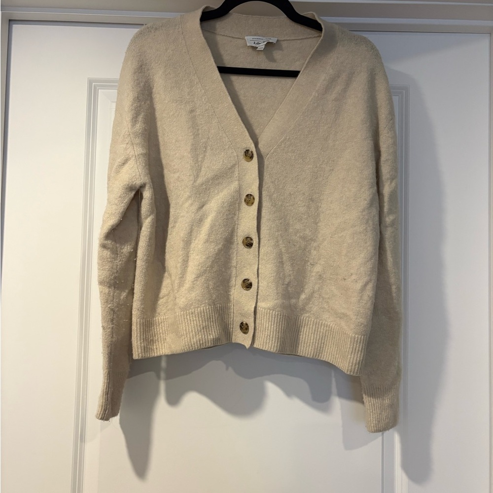 And Other Stories Cream V-Neck Button Cardigan